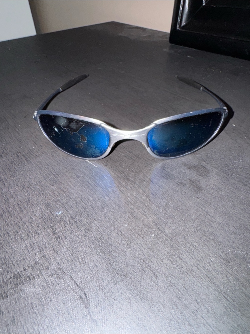 Vtg Y2k Oakley A Wire Silver Ice Iridium Blue Lenses Sunglasses